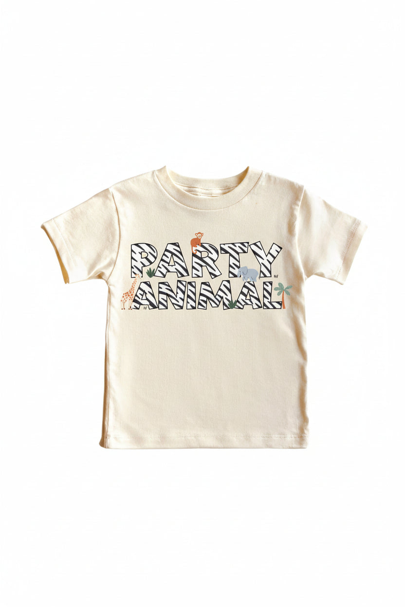 Party Animal Graphic Bodysuit & Kids Tee | Natural