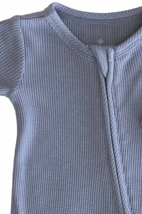Embroidered Bamboo Waffle Zipper Footie | Lake